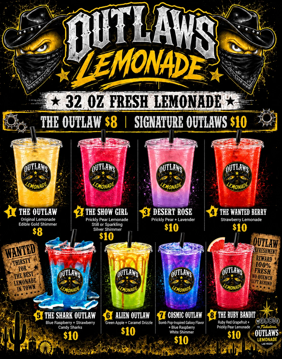 Official Outlaws Lemonade drink menu