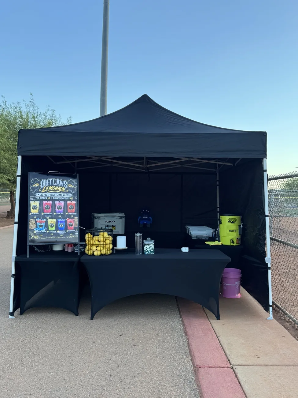 The black Outlaws mobile beverage canopy